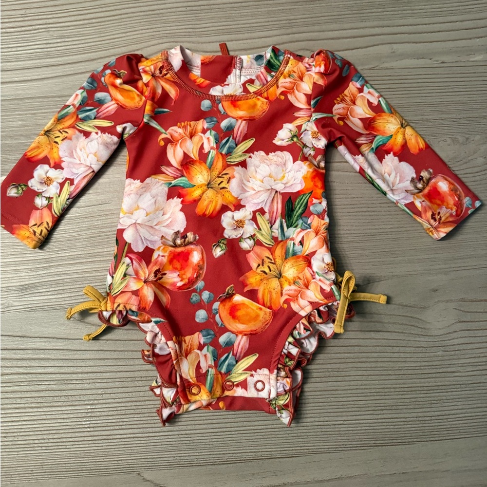 Posh Peanut Coral Floral Long Sleeve Baby Swimsuit